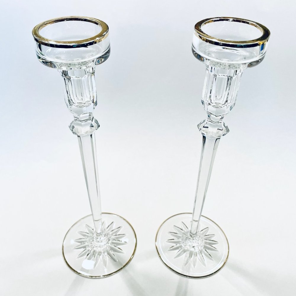 A Pair Of Rogaska Czech Crystal Signed Candlesticks